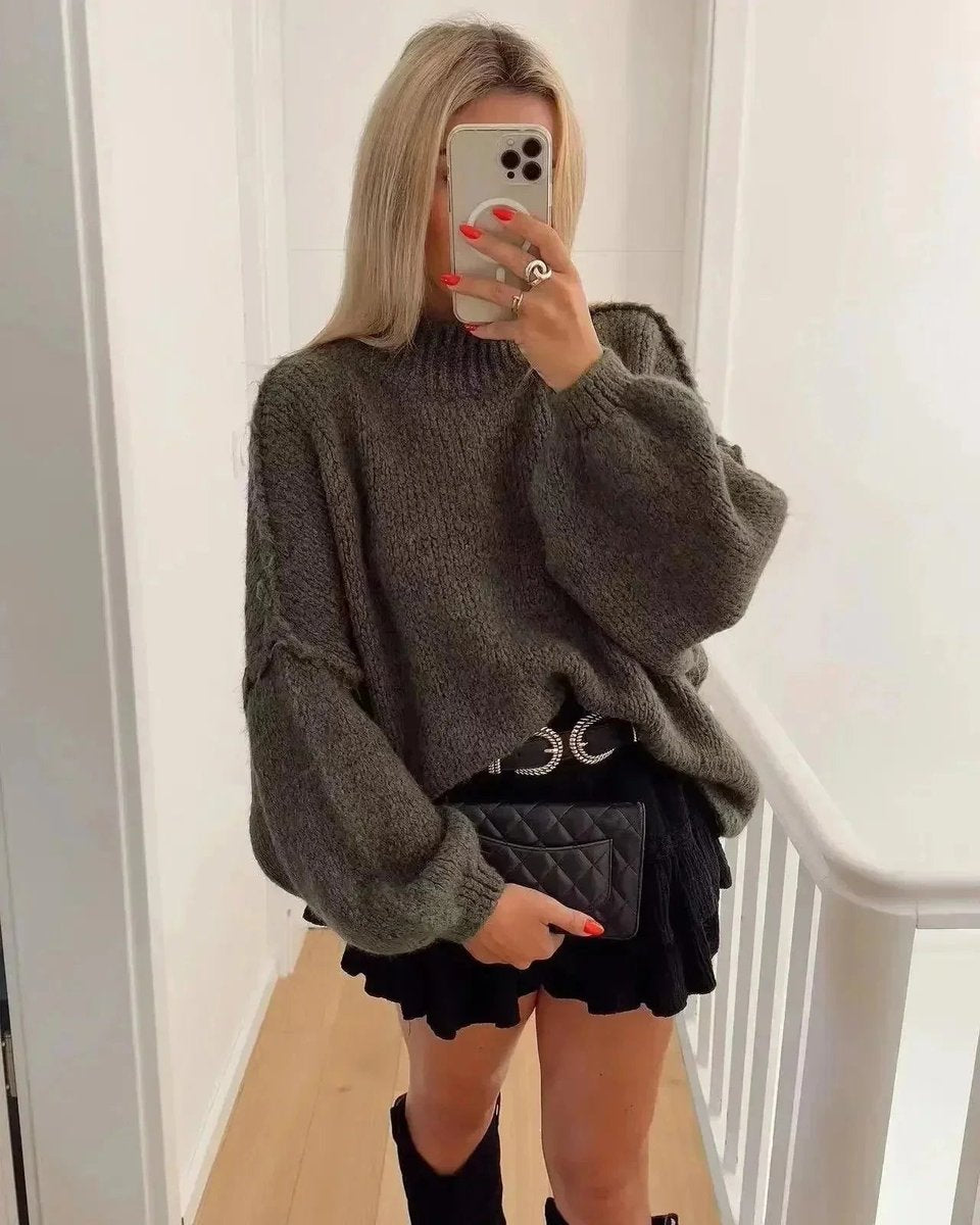 Women's Oversized Balloon-Sleeve Knitted Jumper Dress