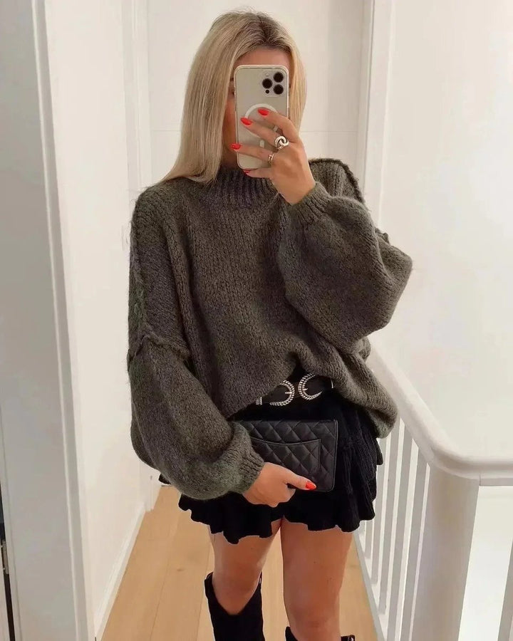 Women's Oversized Balloon-Sleeve Knitted Jumper Dress