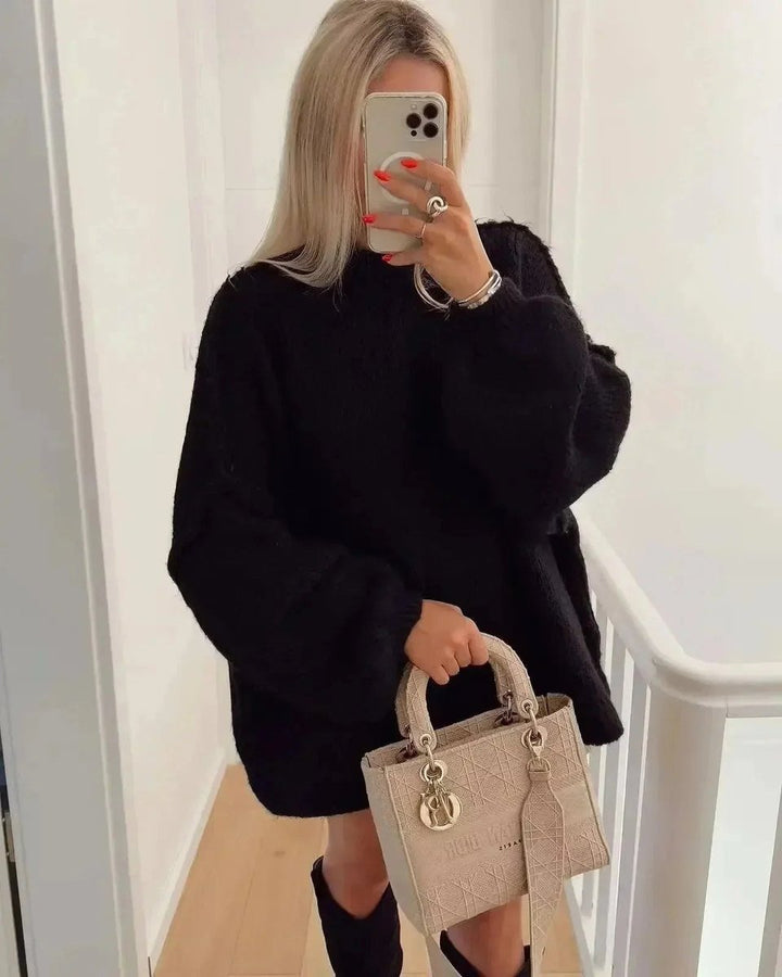 Women's Oversized Balloon-Sleeve Knitted Jumper Dress