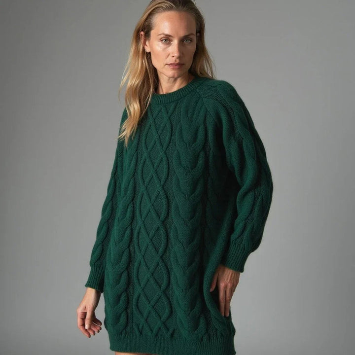 Women's Oversized Cable Knit Jumper Dress Crew Neck