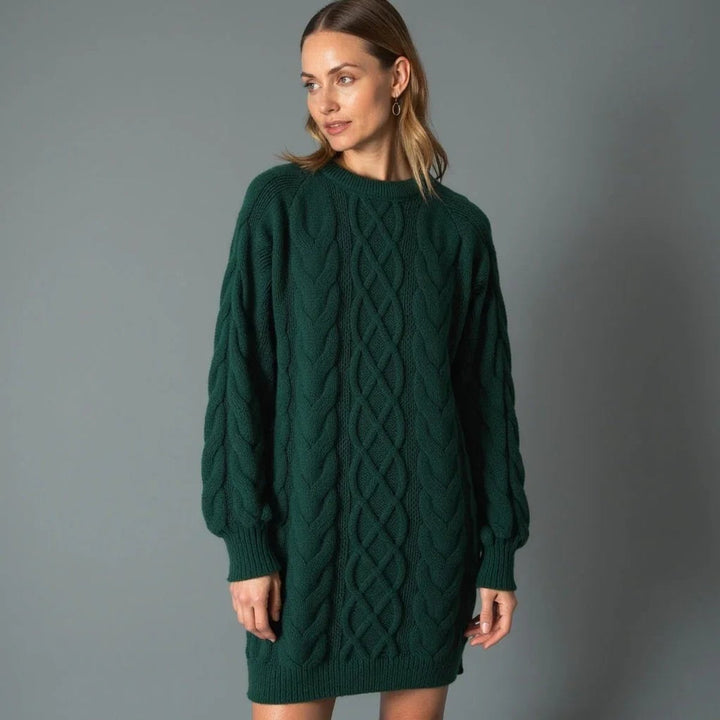 Women's Oversized Cable Knit Jumper Dress Crew Neck