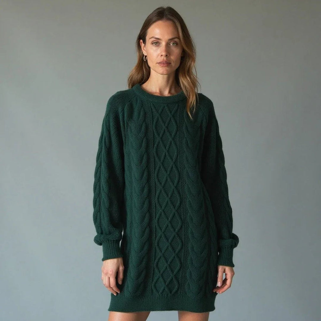 Women's Oversized Cable Knit Jumper Dress Crew Neck