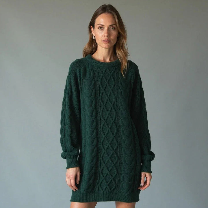 Women's Oversized Cable Knit Jumper Dress Crew Neck