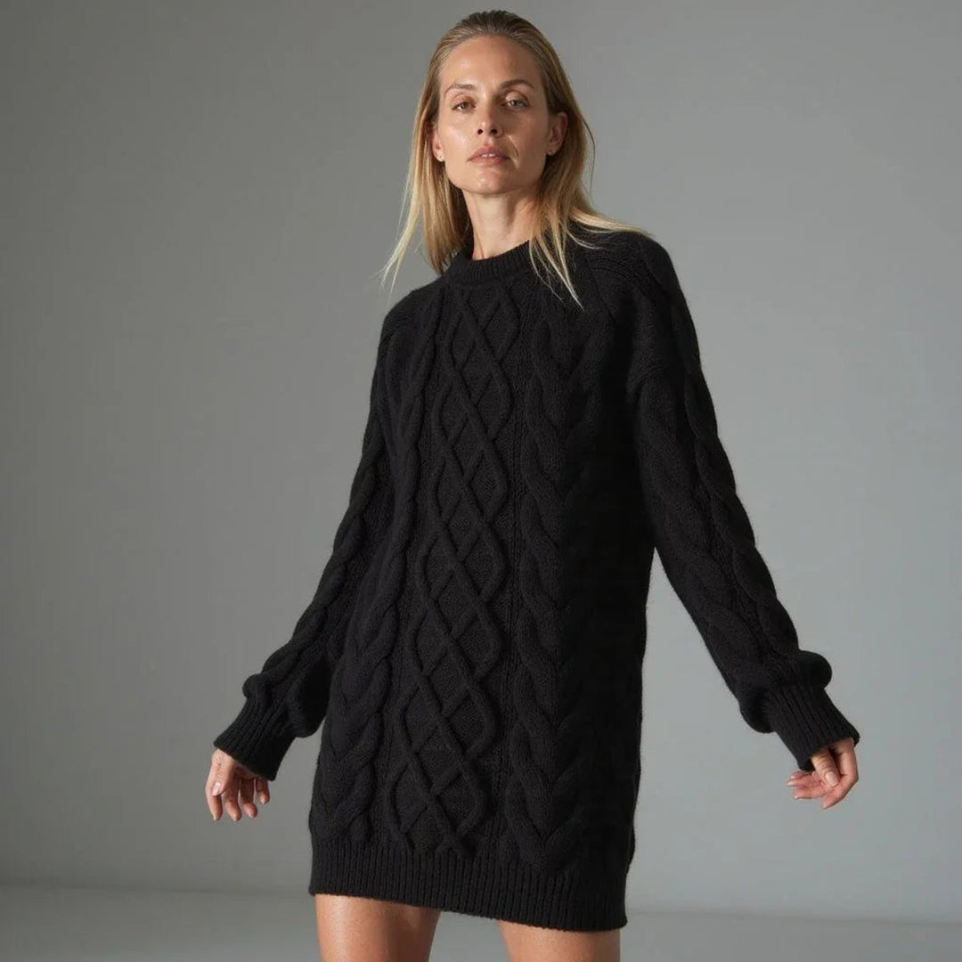 Women's Oversized Cable Knit Jumper Dress Crew Neck