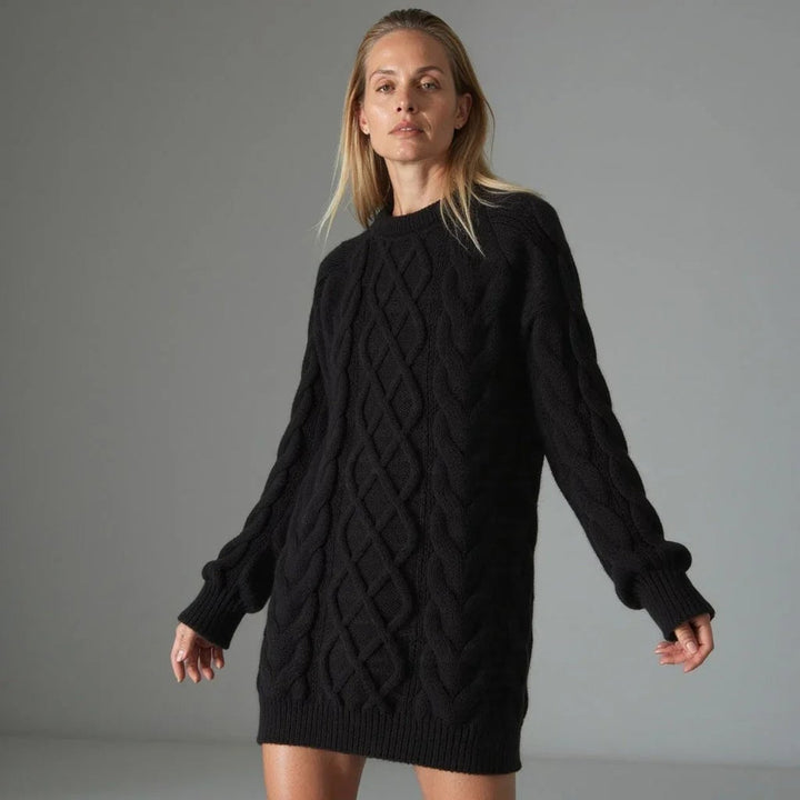 Women's Oversized Cable Knit Jumper Dress Crew Neck