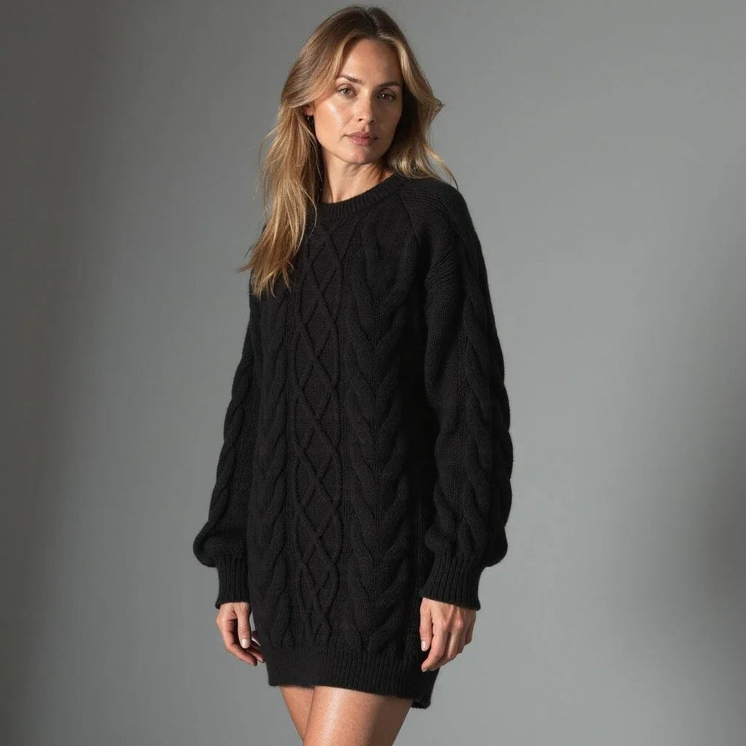 Women's Oversized Cable Knit Jumper Dress Crew Neck