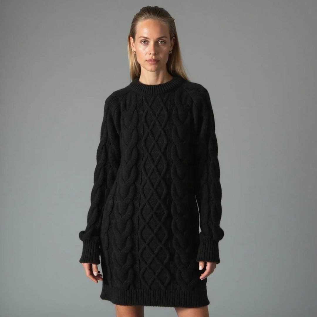 Women's Oversized Cable Knit Jumper Dress Crew Neck