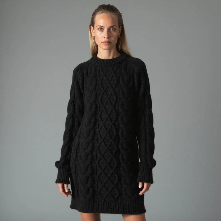 Women's Oversized Cable Knit Jumper Dress Crew Neck