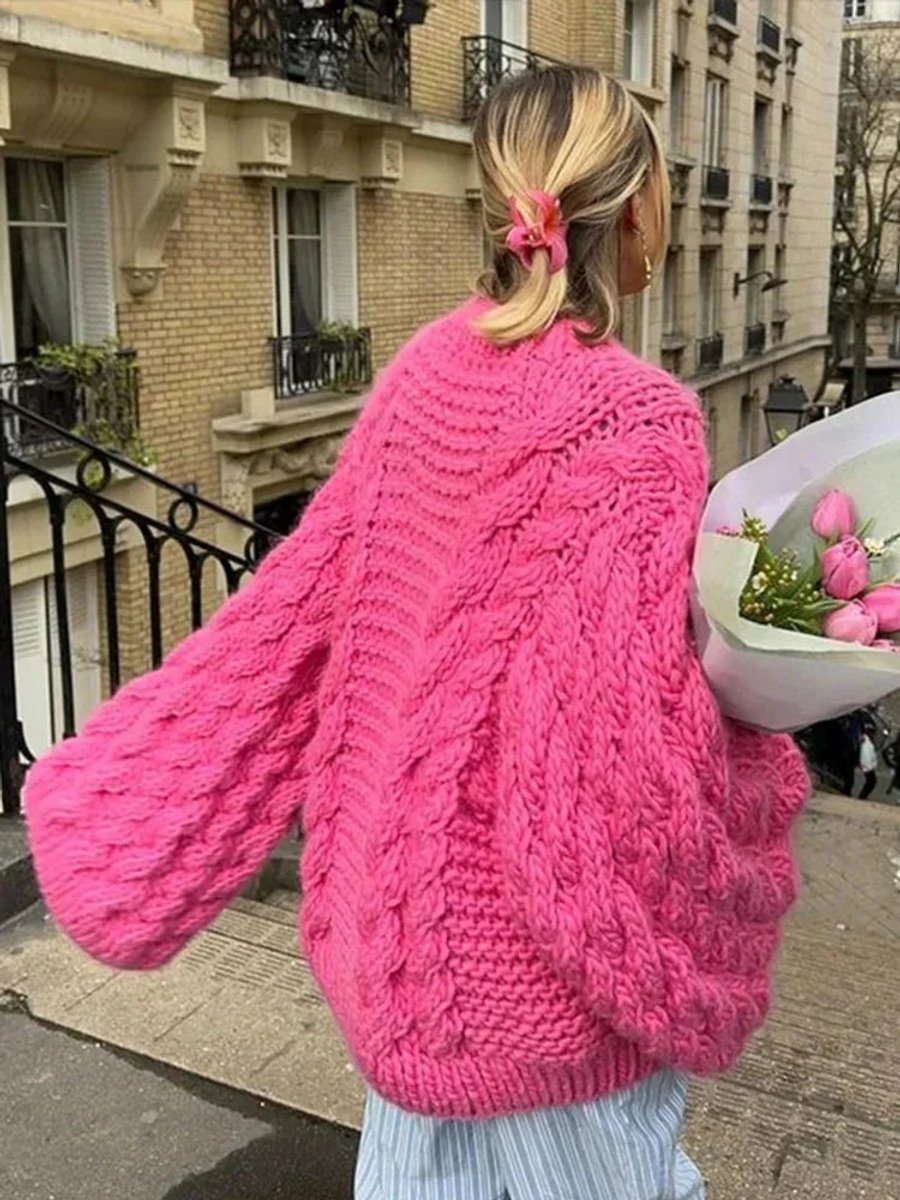 Women's Oversized Cable Knitted Jumper Chunky Wide Sleeve Cocoon Top