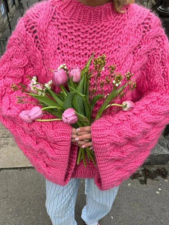 Women's Oversized Cable Knitted Jumper Chunky Wide Sleeve Cocoon Top