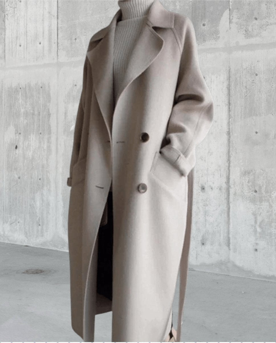 Women's Oversized Double-Breasted Wool Coat Belted Longline