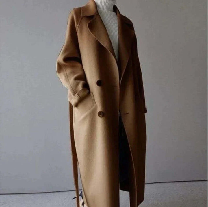 Women's Oversized Double-Breasted Wool Coat Belted Longline
