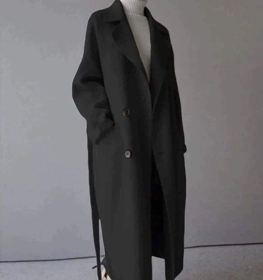 Women's Oversized Double-Breasted Wool Coat Belted Longline