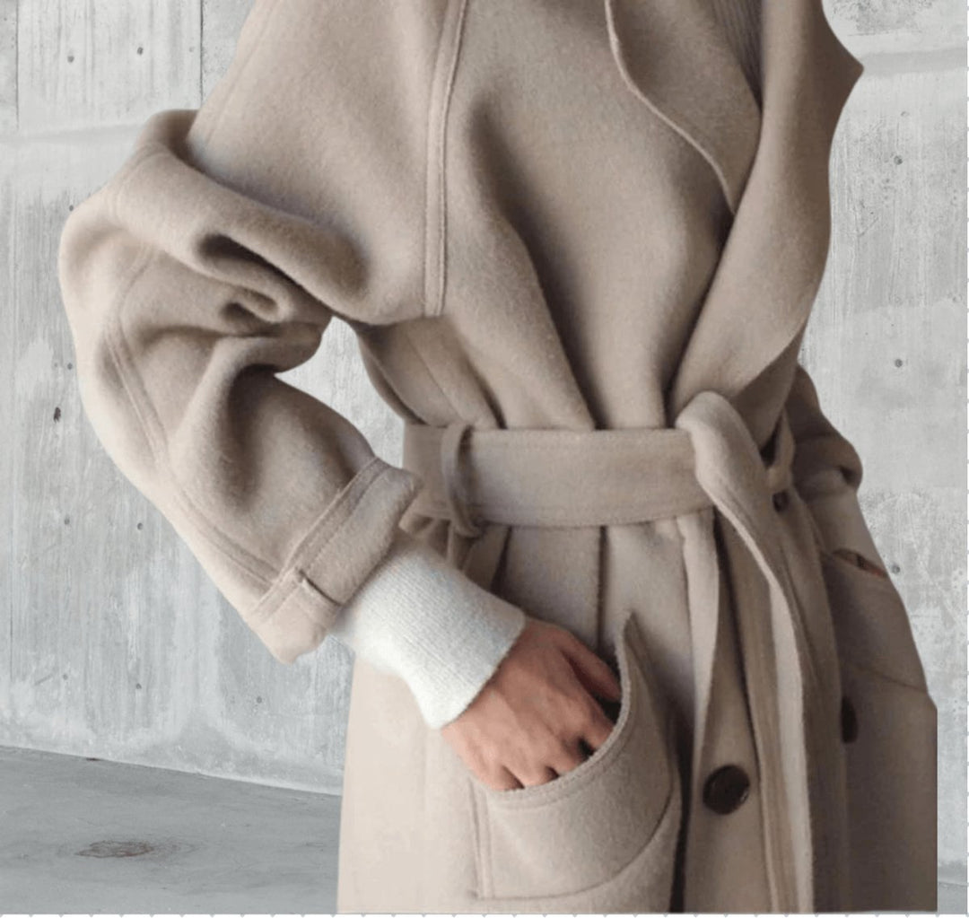 Women's Oversized Double-Breasted Wool Coat Belted Longline