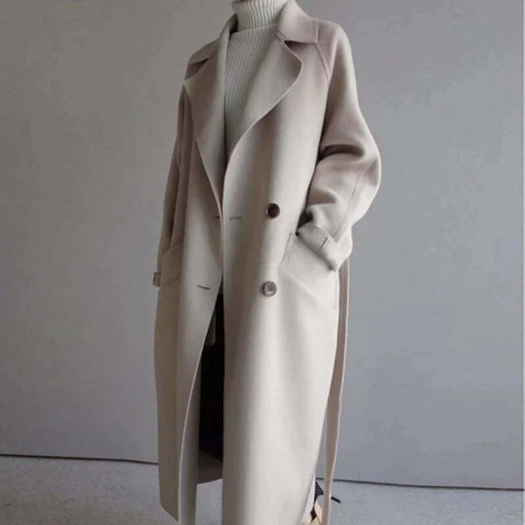 Women's Oversized Double-Breasted Wool Coat Belted Longline