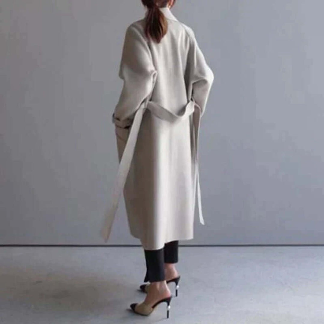 Women's Oversized Double-Breasted Wool Coat Belted Longline