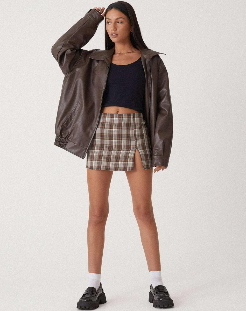 Women's Oversized Faux Leather Bomber Coat Chocolate Brown