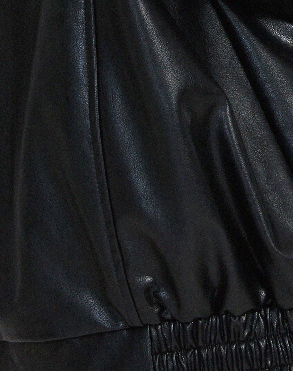 Women's Oversized Faux Leather Ladies Puffer Jacket Zip-Up Coat