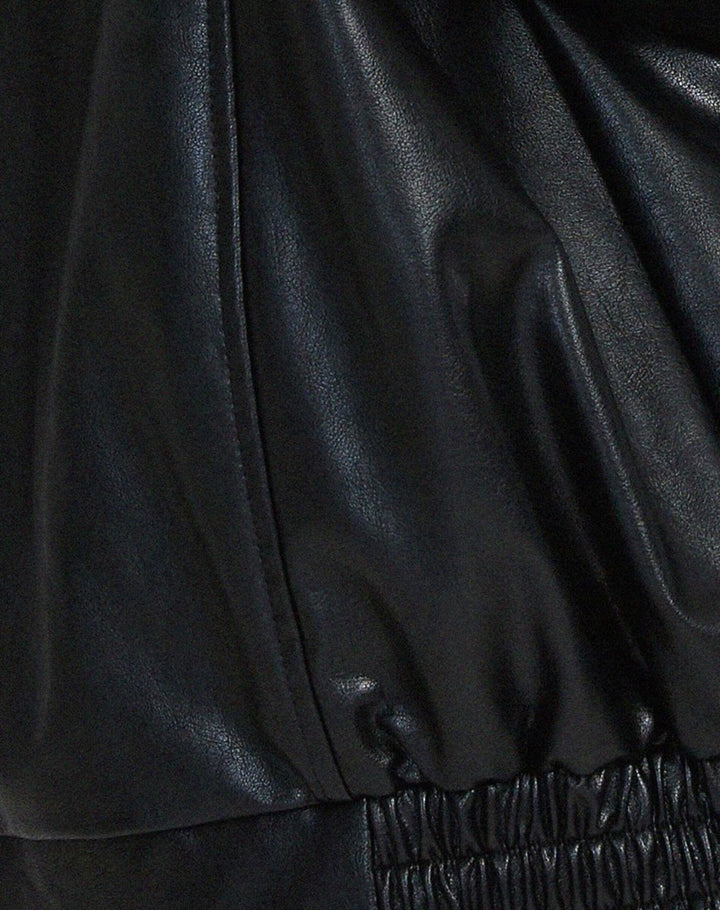 Women's Oversized Faux Leather Ladies Puffer Jacket Zip-Up Coat