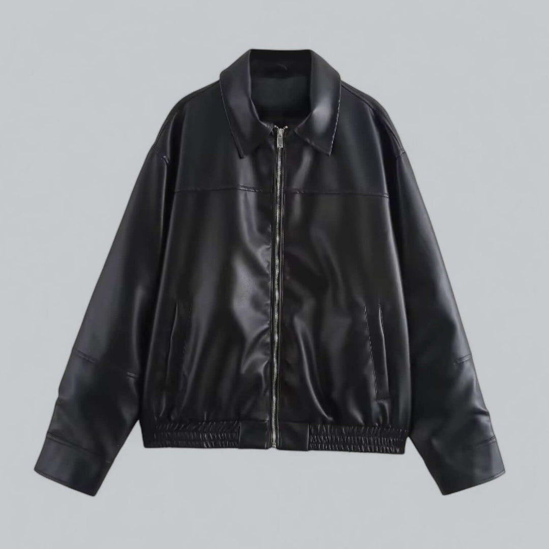 Women's Oversized Faux Leather Zip-Up Bomber Coat