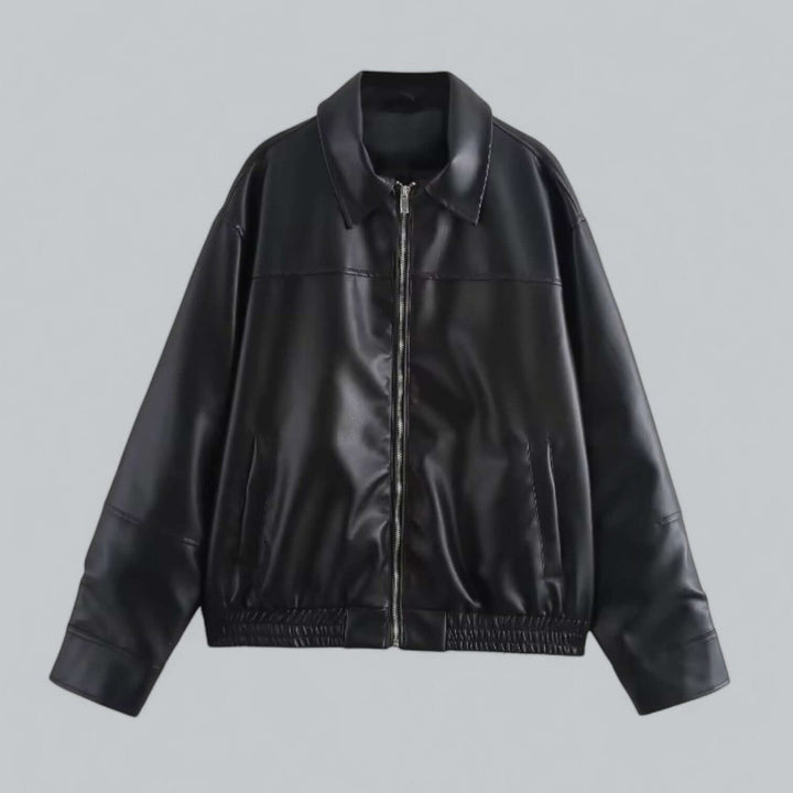 Women's Oversized Faux Leather Zip-Up Bomber Coat