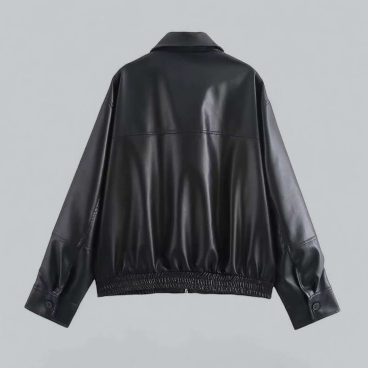 Women's Oversized Faux Leather Zip-Up Bomber Coat