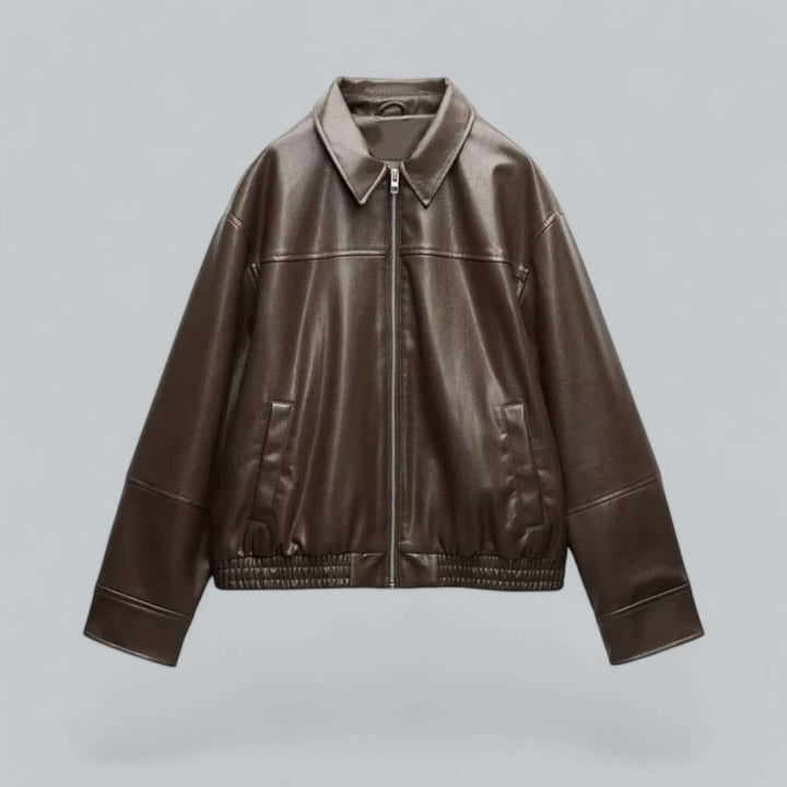 Women's Oversized Faux Leather Zip-Up Bomber Coat