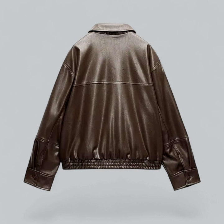 Women's Oversized Faux Leather Zip-Up Bomber Coat