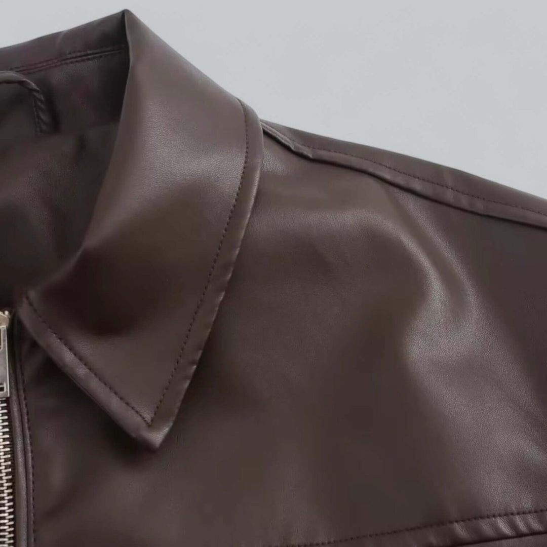 Women's Oversized Faux Leather Zip-Up Bomber Coat