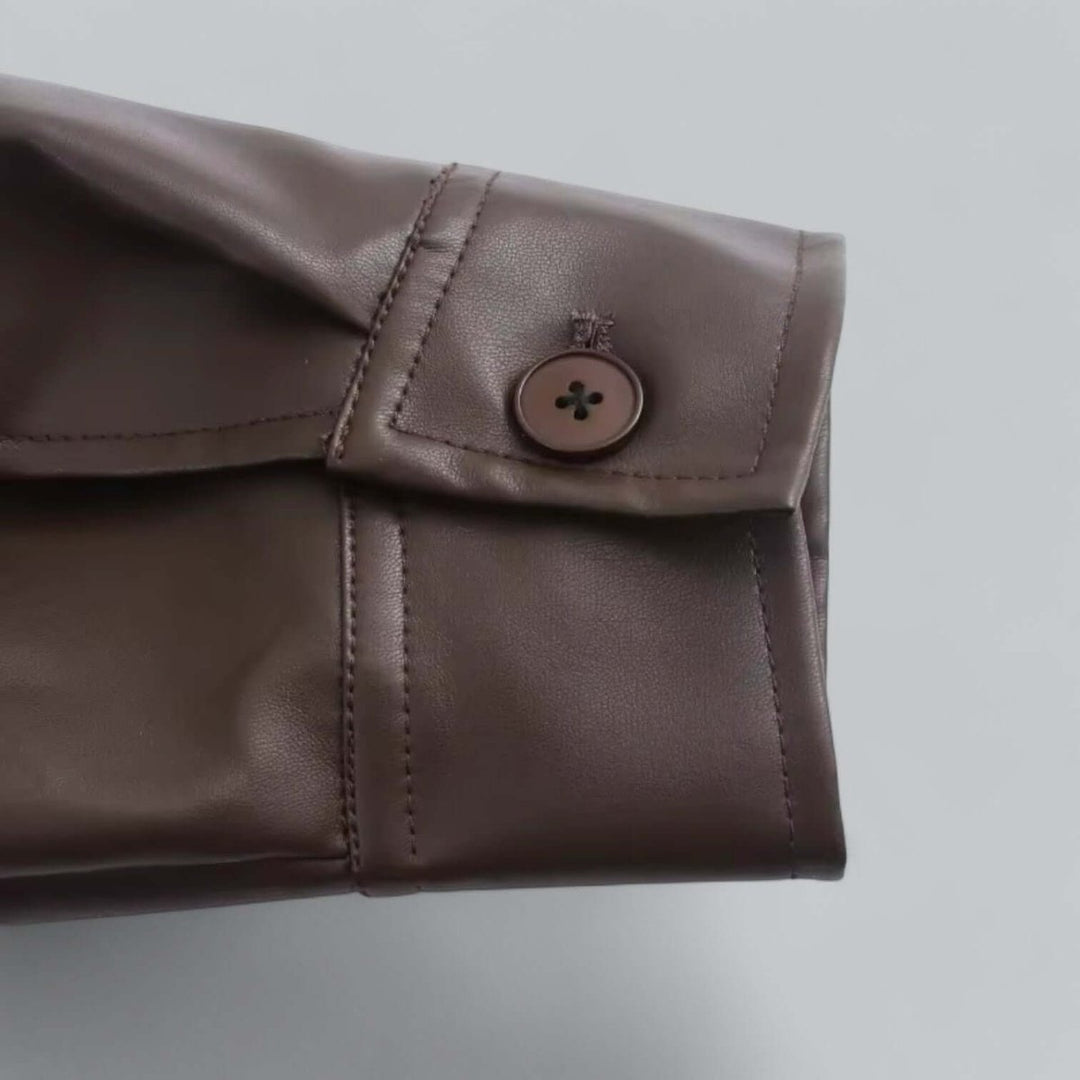 Women's Oversized Faux Leather Zip-Up Bomber Coat