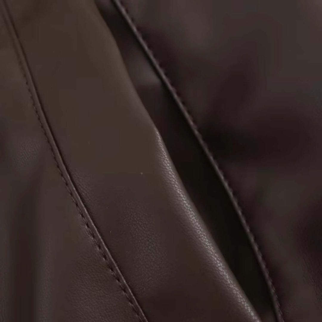 Women's Oversized Faux Leather Zip-Up Bomber Coat