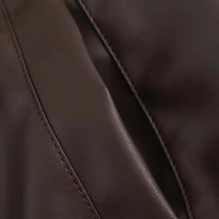 Women's Oversized Faux Leather Zip-Up Bomber Coat