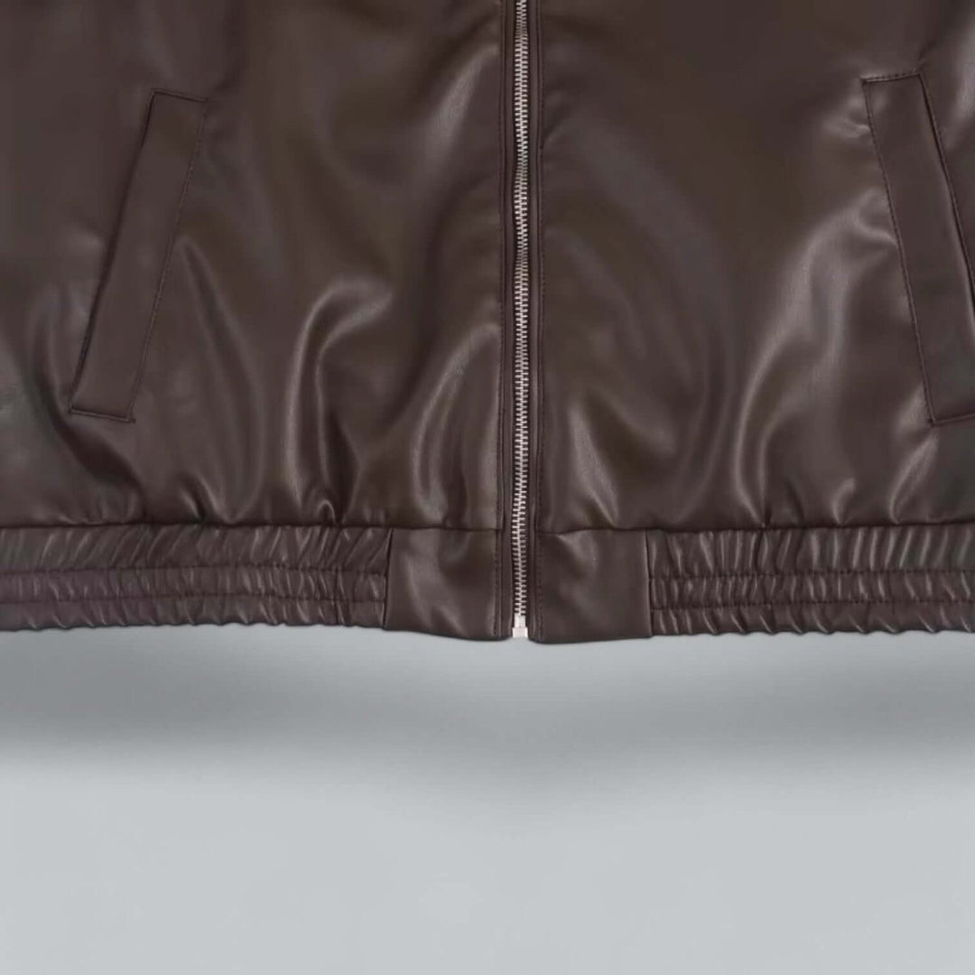 Women's Oversized Faux Leather Zip-Up Bomber Coat