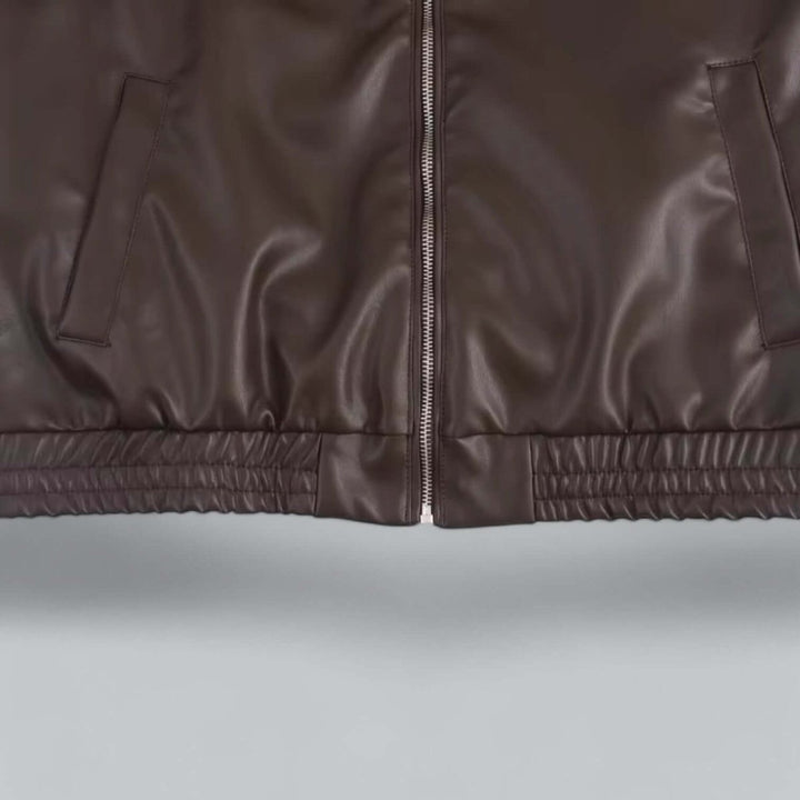 Women's Oversized Faux Leather Zip-Up Bomber Coat