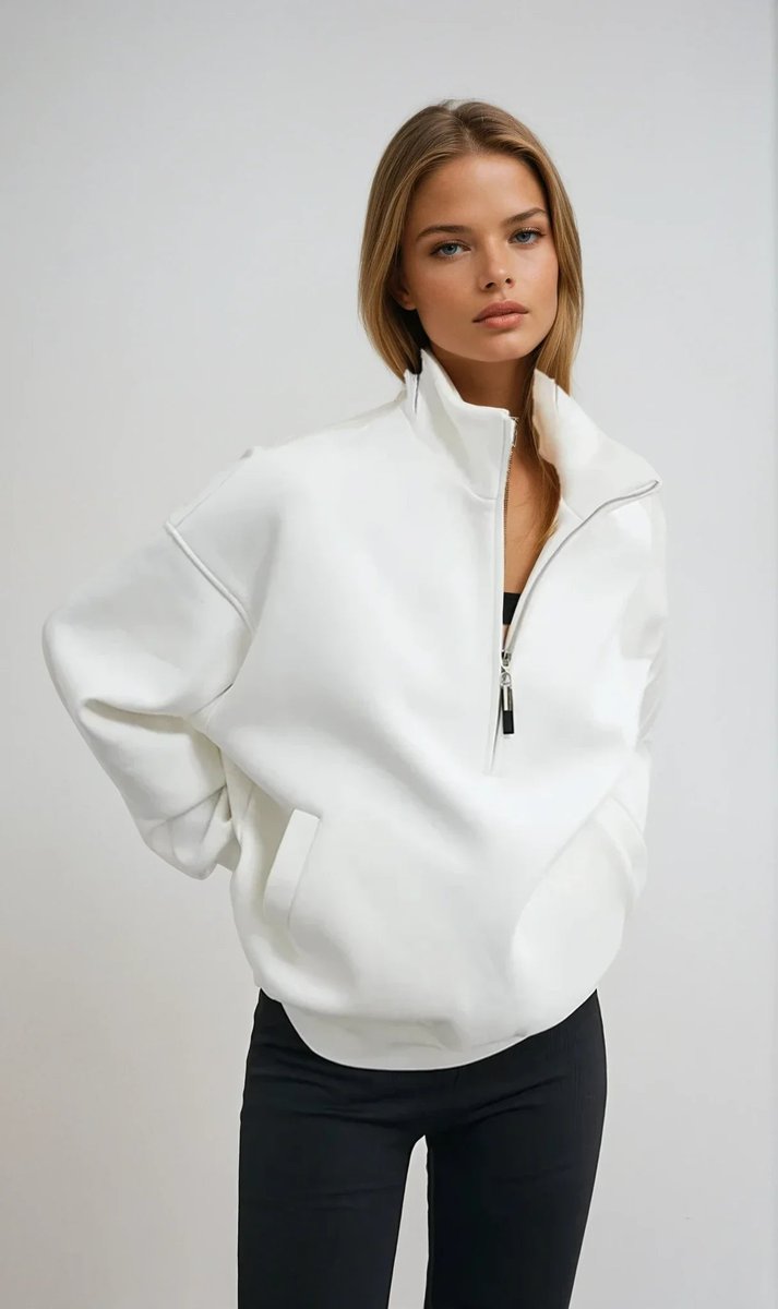 Women's Oversized Half-Zip Jumper Cotton Pullover