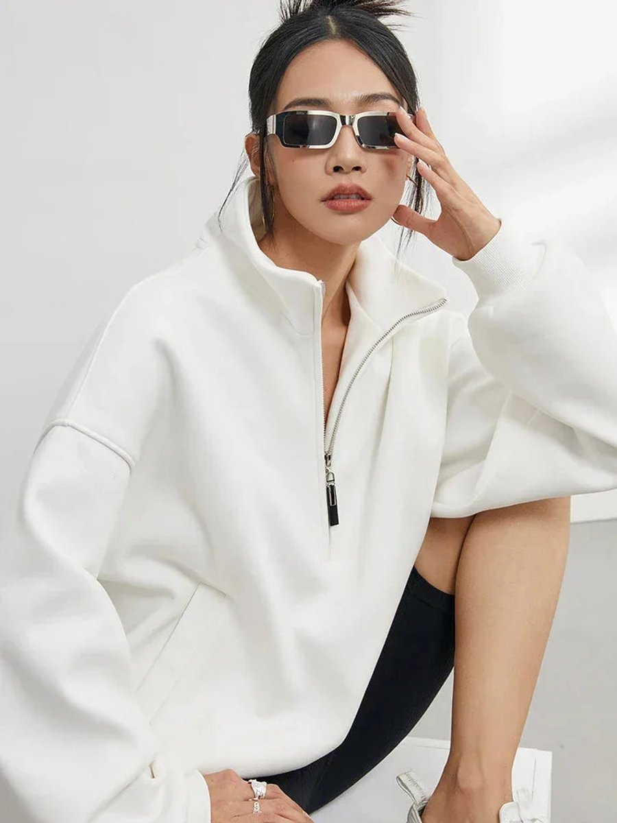 Women's Oversized Half-Zip Jumper Cotton Pullover