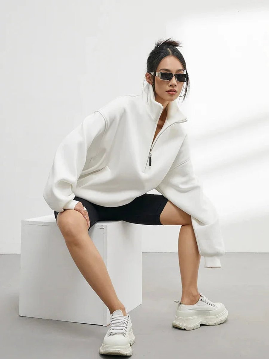 Women's Oversized Half-Zip Jumper Cotton Pullover
