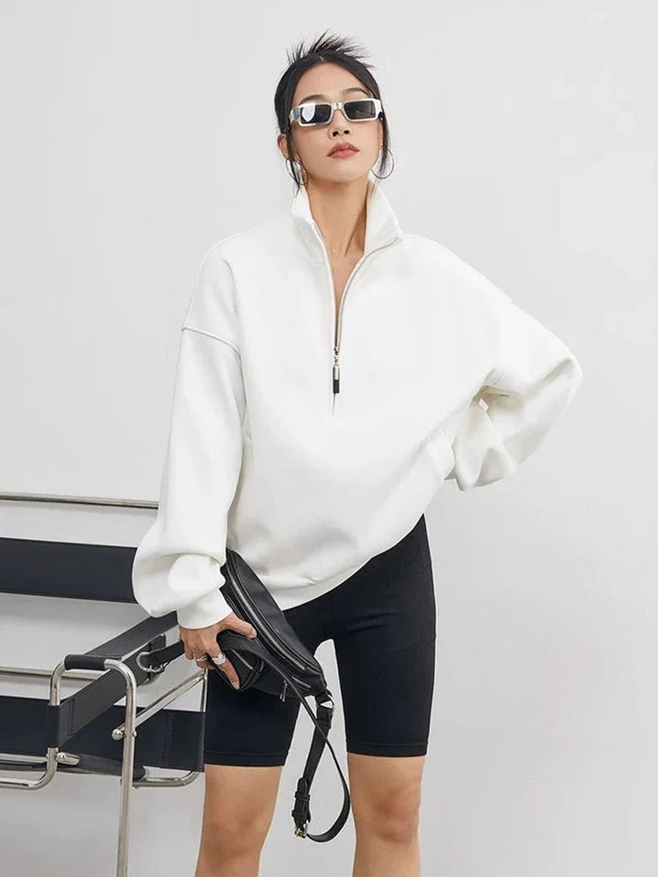 Women's Oversized Half-Zip Jumper Cotton Pullover