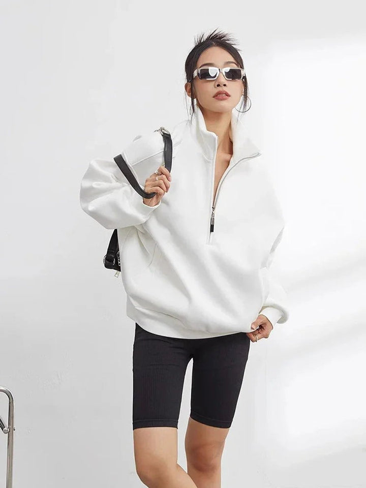Women's Oversized Half-Zip Jumper Cotton Pullover