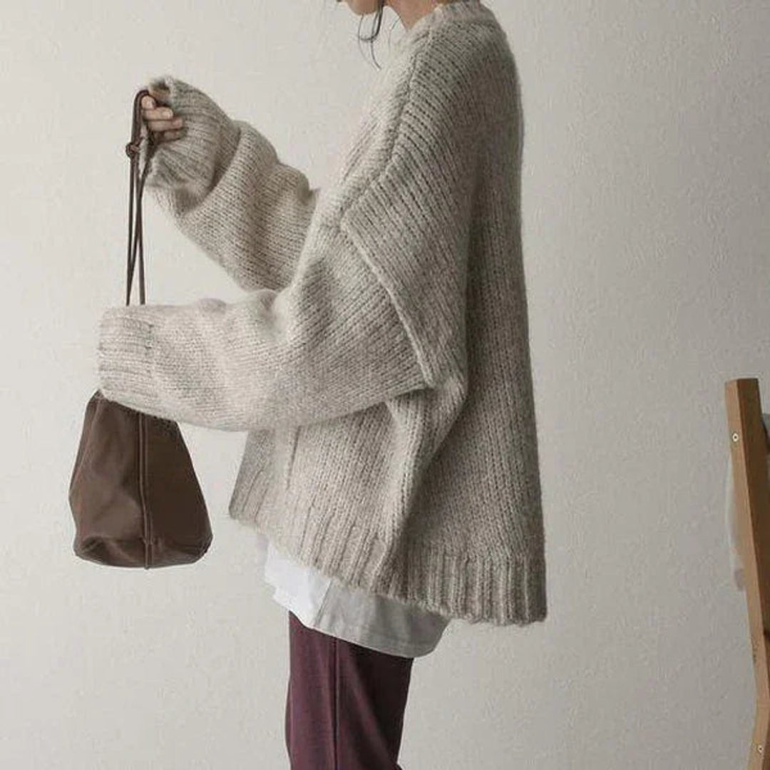 Women's Oversized Knitted Jumper Chunky Ribbed Pocket Pullover