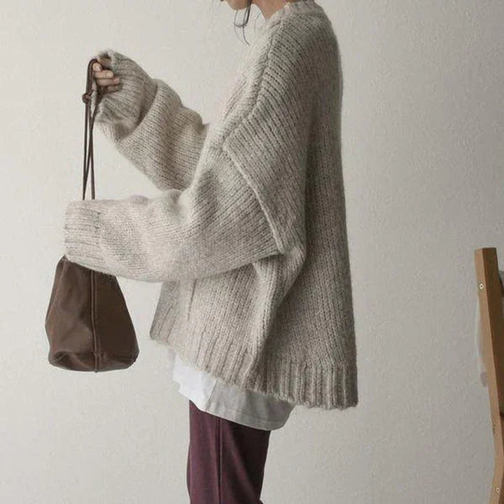 Women's Oversized Knitted Jumper Chunky Ribbed Pocket Pullover