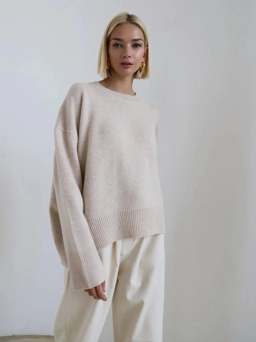Women's Oversized Knitted Jumper Relaxed Crew Neck Pullover