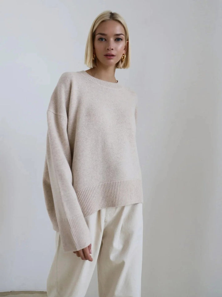 Women's Oversized Knitted Jumper Relaxed Crew Neck Pullover