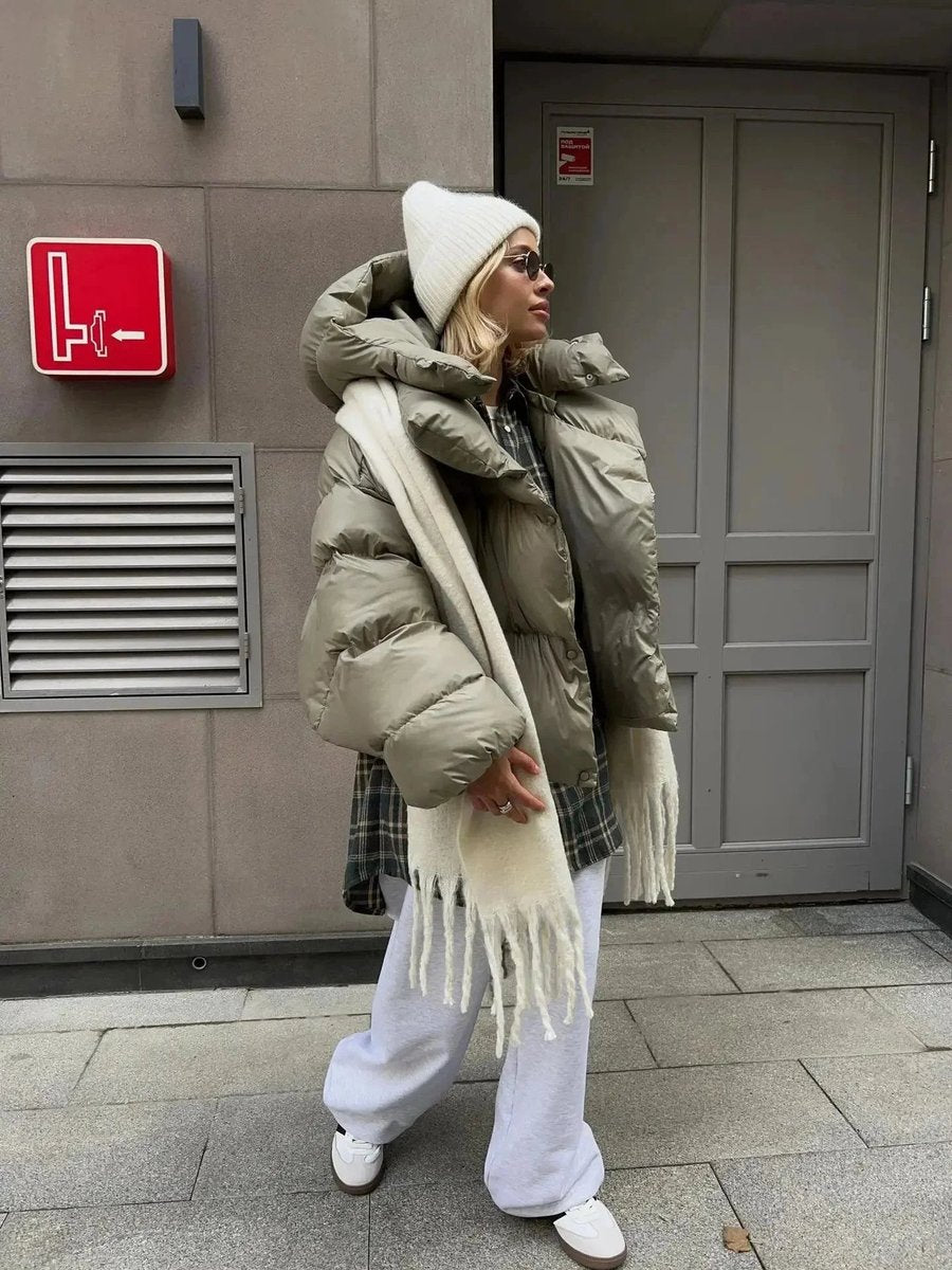 Women's Oversized Ladies Puffer Jacket High-Collar Quilted Coat