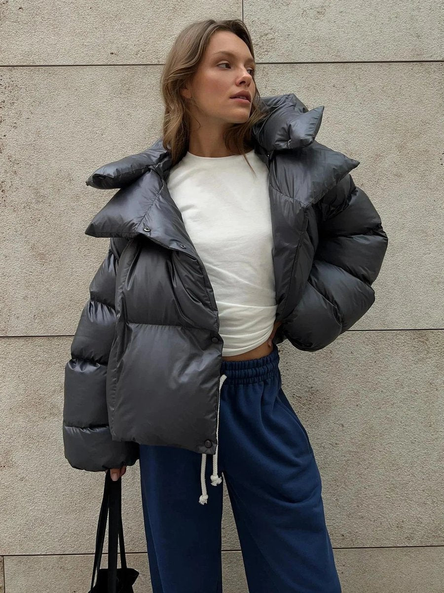 Women's Oversized Ladies Puffer Jacket High-Collar Quilted Coat