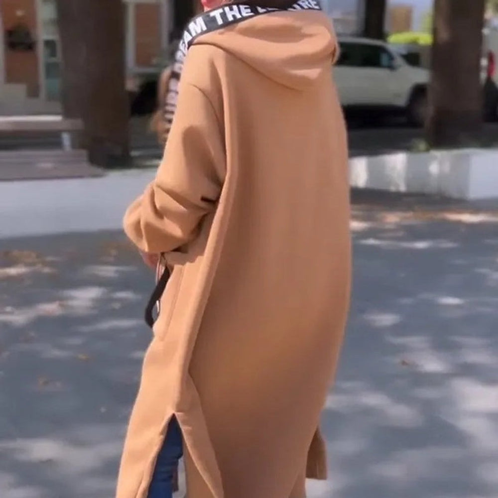 Women's Oversized Long Hooded Wool-Feel Coat Trench