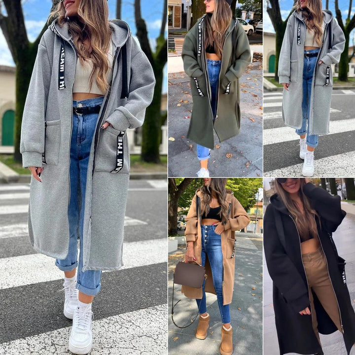 Women's Oversized Long Hooded Wool-Feel Coat Trench