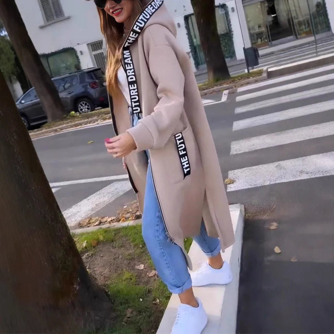 Women's Oversized Long Hooded Wool-Feel Coat Trench