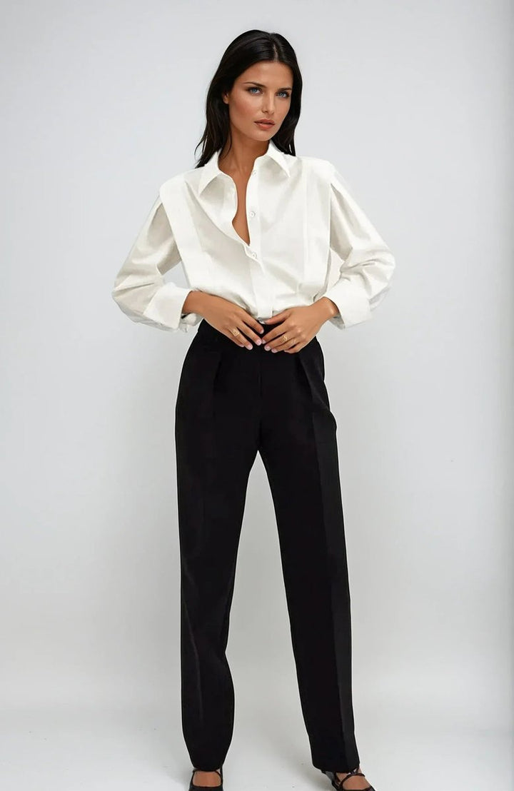 Women's Oversized Long-Sleeve Blouse Button-Up Satin Shirt