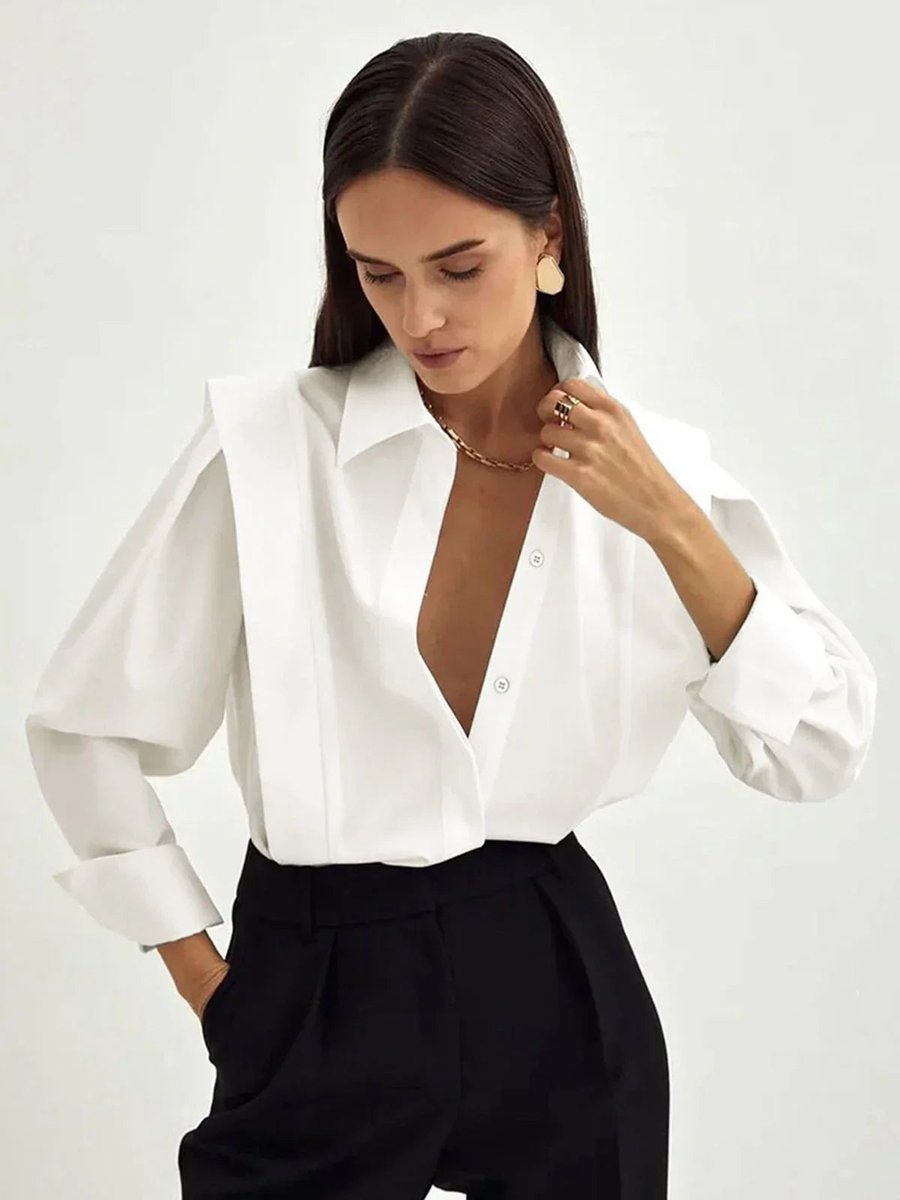 Women's Oversized Long-Sleeve Blouse Button-Up Satin Shirt